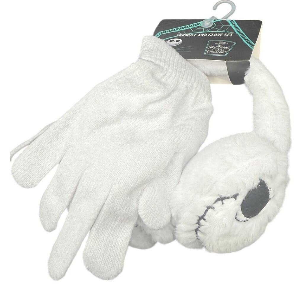 Disney Nightmare Before Christmas Jack Skellington Earmuff Gloves Set NWT White